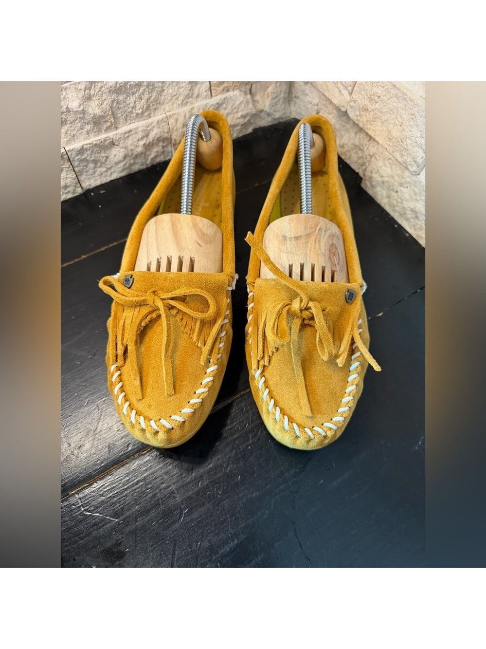 Minnetonka KITTY Plus Suede Southwestern Moccasins Shoes Loafers Yellow 9.5 - Picture 2 of 10